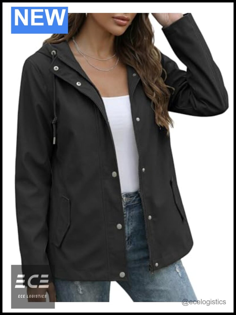 Waterproof Lightweight Rain Jacket Adjustable Hood Windbreaker Hiking Travel